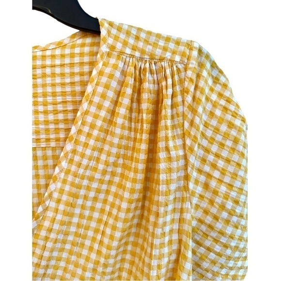 MAX STUDIO, YELLOW/WHITE, GINGHAM, SEERSUCKER TOP. WRAP WITH SASH TIE. SIZE M - Picture 2 of 8